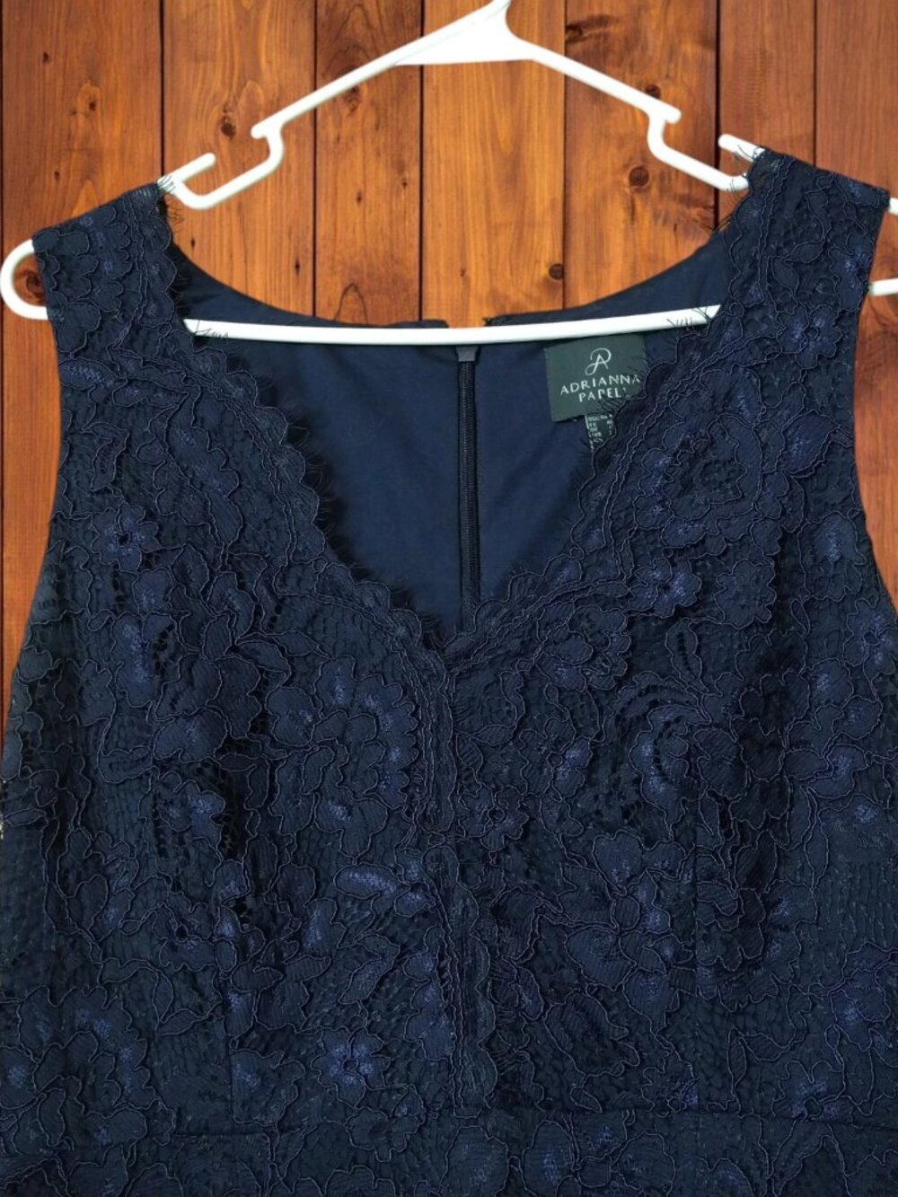 Adrianna Papell Blue Lace Gown Dress Size 8 V-Neck Formal Wedding Party Event - Picture 2 of 11